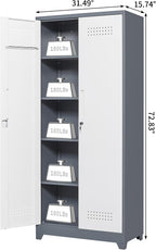 Broom Storage Cabinet, Metal Cabinet with Shelves and Hanging Rod, 72.8" Utility Cabinets with Locking Door, Tall Cleaning Storage for Kitchen, Pantry, Office, Shop, Garage