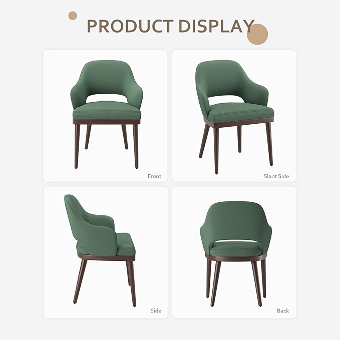 Wooden Dining Chairs Set of 2, Modern Fabric Upholstered Dining Room Chair, Kitchen Side Chairs, Farmhouse Dinner Chair with Open Back for Kitchen, Green