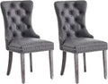 Leather Dining Chair Set of 2, Dining Room Chairs with Nailhead Ring Pull Trim, Upholstered Dining Chairs with Solid Wood Legs for Kitchen Dining Room (Grey)