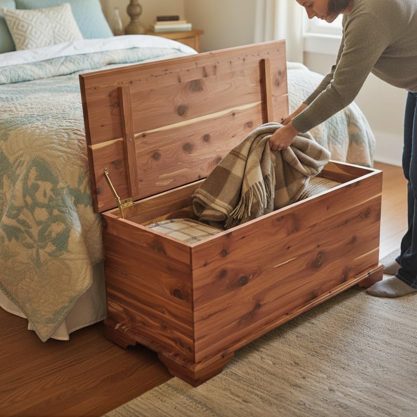 DutchCrafters Rustic Solid Wood Natural Wooden Cedar Chest, Aromatic Cedar Sc...