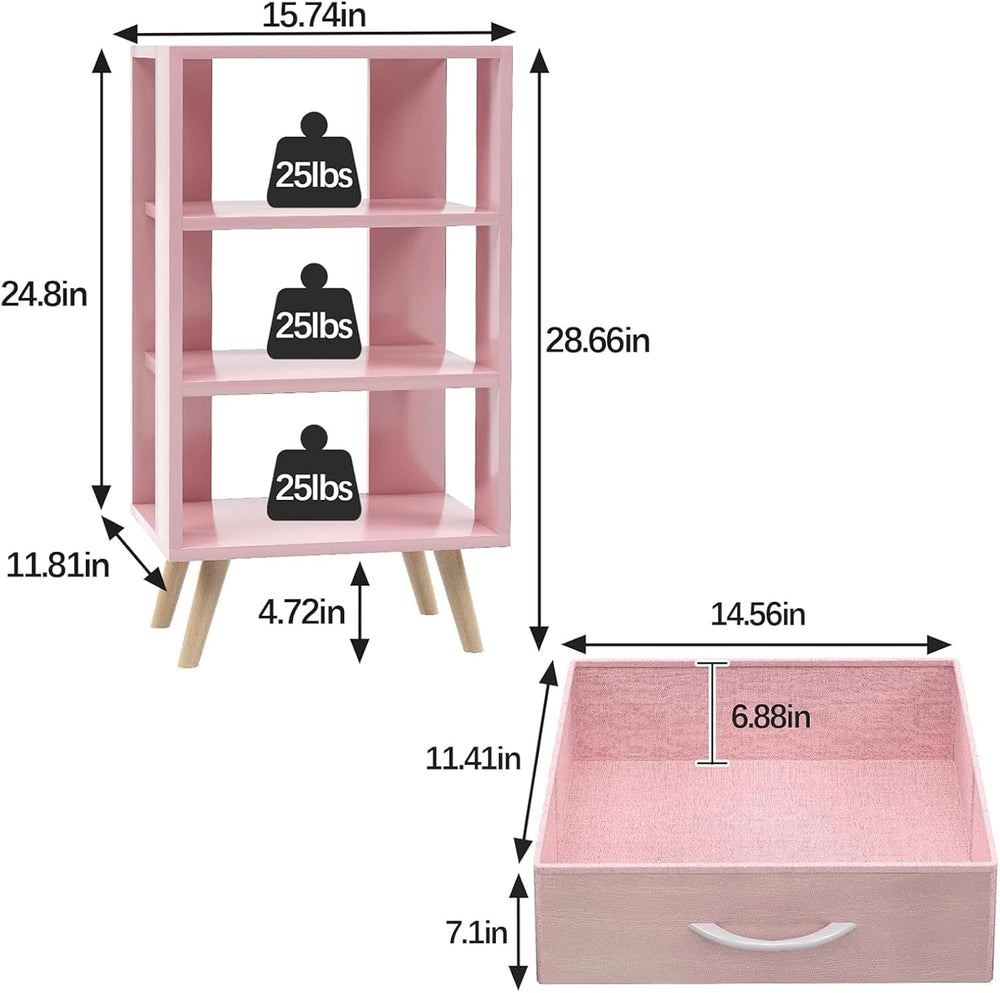 Aenuert Night Stand, Pink Nightstand with 2 Fabric Drawers, Wooden Side Table...