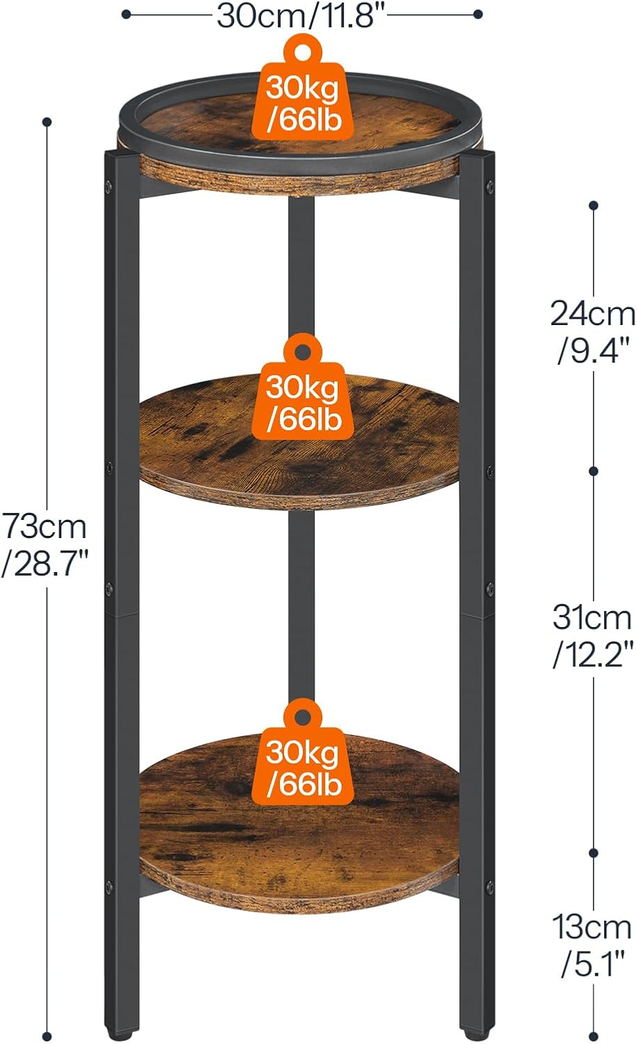 HOOBRO Small Round Side Table, 3-Tier Tall Coffee Drink Table for Sofa Couch,...