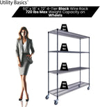 NSF Commercial 4-Tier Wire Shelving with Wheels, 60"x18"x72" Heavy Duty Metal Shelves 3200 lbs Max Capacity, Black Storage Rack for Garage Kitchen Pantry Warehouse