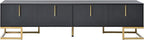 Ball & Cast Modern TV Stand with Storage Cabinets for TVs up to 80", Luxury Media Console w/Metal Legs & Gold Handles,Geometric Lines & Adjustable Shelf,Entertainment Center for Living Room,Black