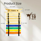 10Belts Taekwondo Belt Display, Rack with Stickers, Martial Arts Belt Display Holder, Karate Belt Jiu Jitsu Belt BJJ Belt Display Hanging Holder for Kids and Adults Gifts