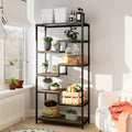 Solid Wood Industrial Tall Bookshelf - 7 Tier Staggered Bookshelves, 55’’H Rustic Brown Vintage Bookcase, Free Standing Open Bookshelf, Shelving Units Organizer for Bedroom Office Living Room.
