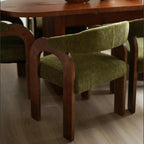Farmhouse Dining Chairs Set of 4 - Upholstered Armchairs with Chenille Cushions & Curved Wooden Arms, Barrel Wood Kitchen Chairs for Dining Room/Cafe/Kitchen Island (Sage Green)
