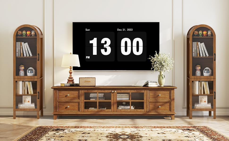Lxsxlome 64'' Arched Display Cabinet with Acrylic Glass Doors, Walnut