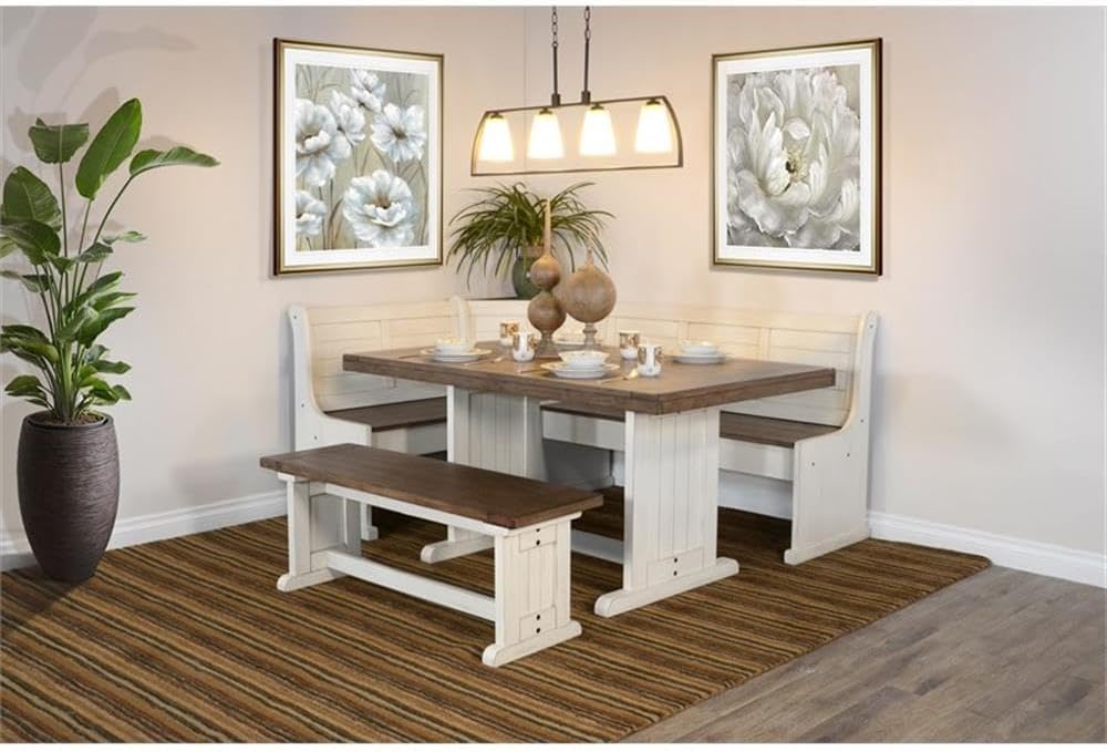 Pemberly Row Dining Set Wood, Rectangular in Off White (36" H x 75"...