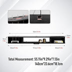 Floating TV Unit, 55'' Wall Mounted TV Cabinet, Floating Shelves with Door, Modern Entertainment Media Console Center Large Storage TV Bench for Living Room & Office (55.12IN, Black)