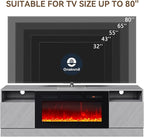oneinmil Fireplace TV Stand with 36" Electric Fireplace, LED Light Entertainment Center, Modern Wood Texture Entertainment Stand with Highlight Storage Cabinet for TVs Up to 80", 70 inches, Grey