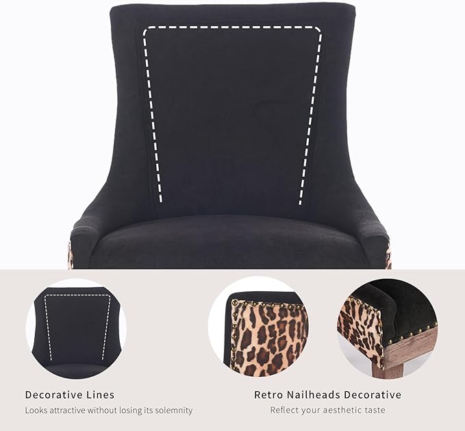 Dining Chairs Set of 8, Kitchen & Dining Room Chairs, Leopord Fabric Upholstered Dinning Chairs, Sillas De Comedor, Nailhead Trim, Wood Legs (Leopord, 8 Pcs)