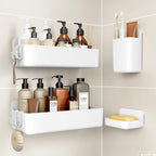 Orimade Shower Caddy 4-Pack, No-Drill Adhesive Shelves for Bathroom, Rustproof ABS Storage Organizer Set, White