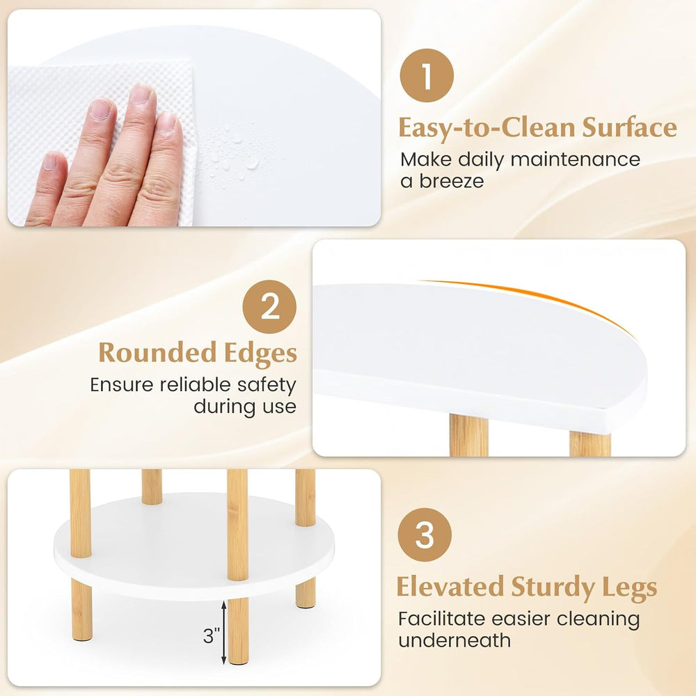 Giantex Bamboo Round Side Table Set of 2, 3-Tier Circular End Tables with Sto...