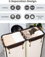 StorageWorks 390L Extra Large Lanudry Hamper with Wheels, Laundry Basket with Wheels 2 Sections, Clothes Sorter Cart with Divider for Hotel, Home, Beige, 1-Pack