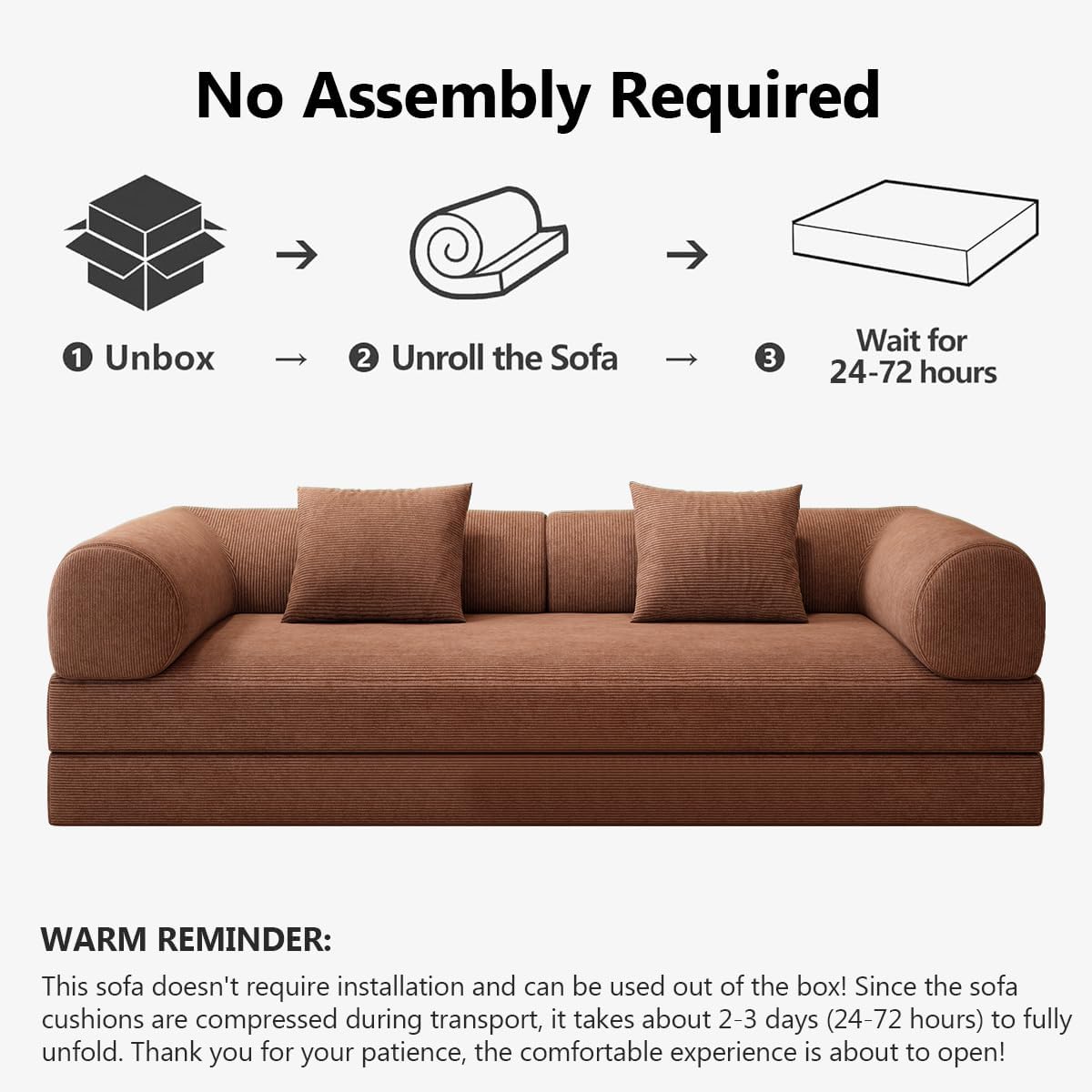 78.8" Modular Sofa Bed - 4-in-1 Convertible Design with Corduroy Fabric and High Density Sponge, Removable Cover and Fixed Frame
