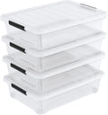 40 Quart Plastic Underbed Storage Boxes, Large Clear Storage Bin with Wheels, 4 Packs
