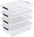 40 Quart Plastic Underbed Storage Boxes, Large Clear Storage Bin with Wheels, 4 Packs