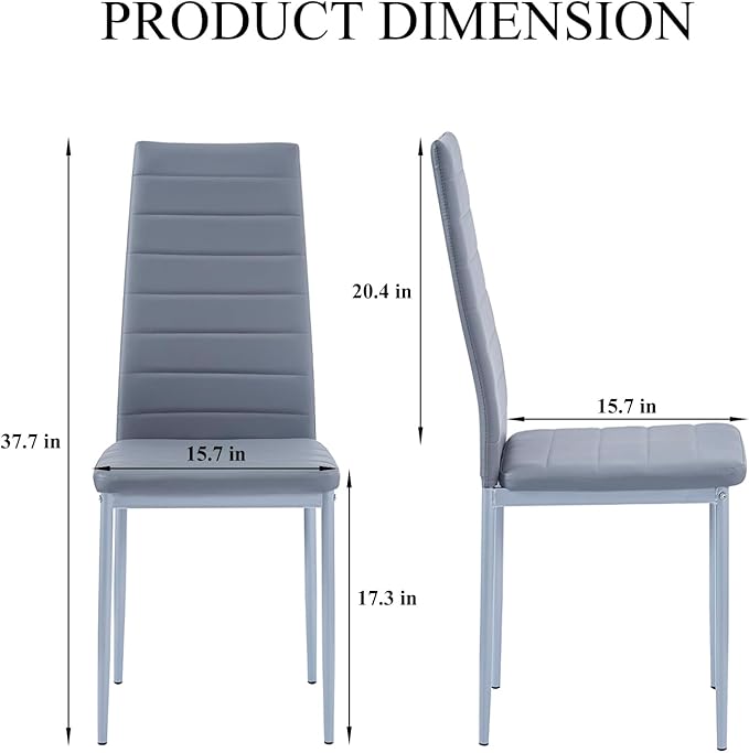 PU Dining Chairs Set of 4, Modern Kitchen & Dining Room Chairs Faux Leather Upholstered Dinner Chairs with Metal Legs for Small Space (Could Gray, Horizontal line)