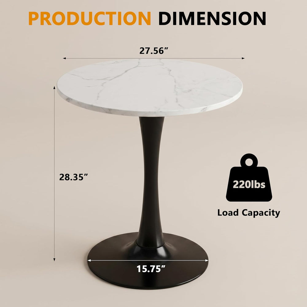 27.6" Marble Round Tulip Table, Mid-Century Modern Style Dining Table wi...