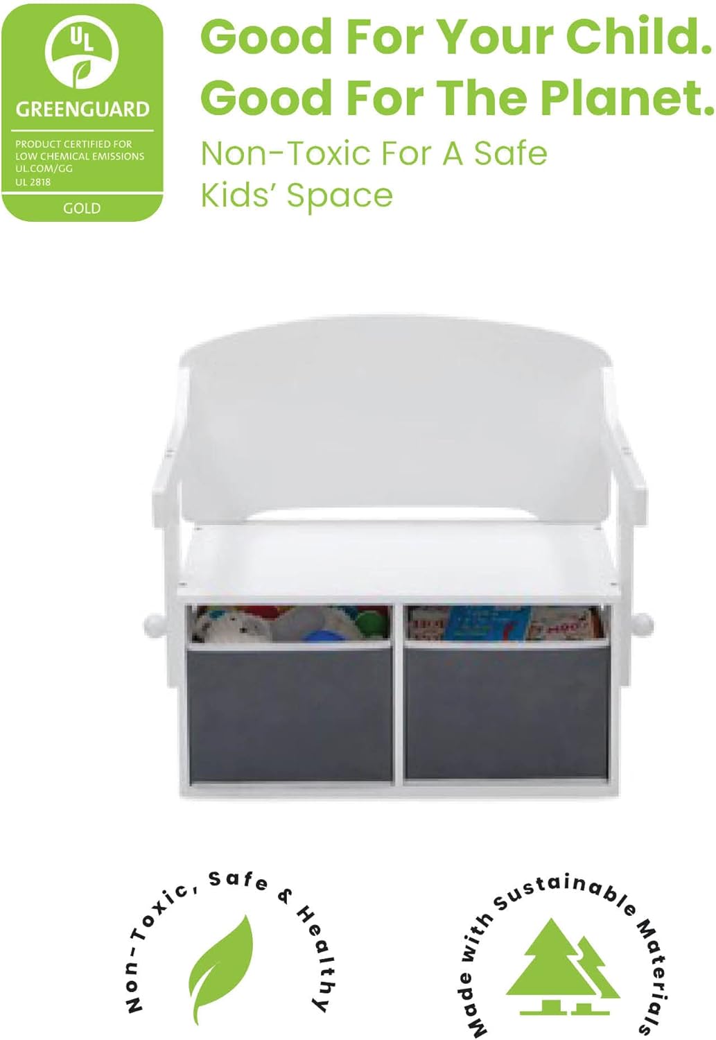 Delta Children MySize Kids Convertible Activity Bench - Greenguard Gold Certified, Bianca White