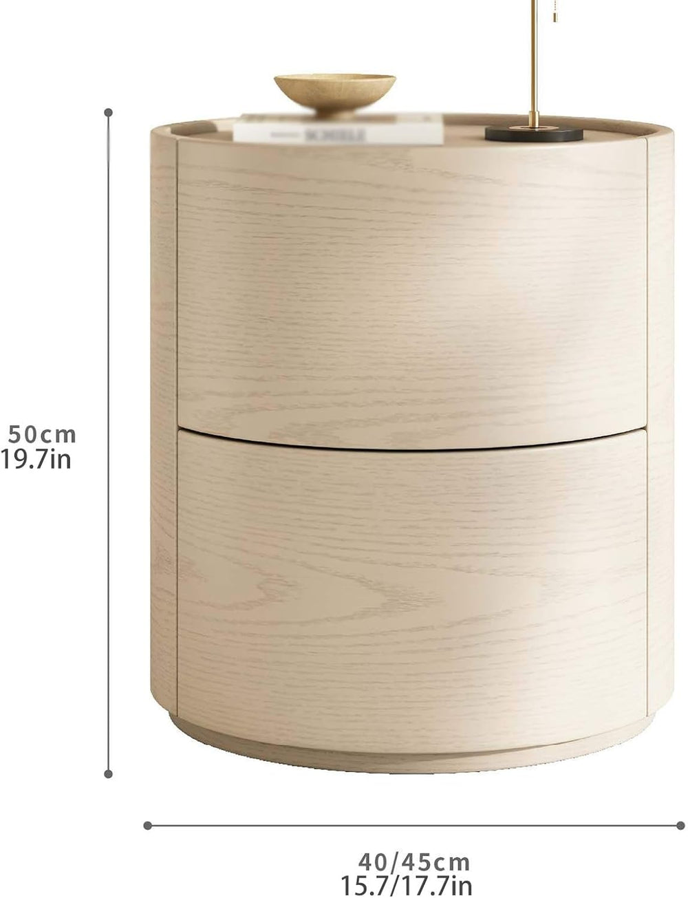 Wooden Nightstand Modern End Table,Round Side Tables with 2 Drawers Bedside C...