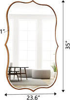 SHYFOY Antique Gold Mirrors for Wall Decor Decorative Wall Mirror Large 25" L x 36" W, Asymmetrical Wavy Accent Mirror with Scalloped Wood Frame, Bronze Farmhouse Traditional Mirror