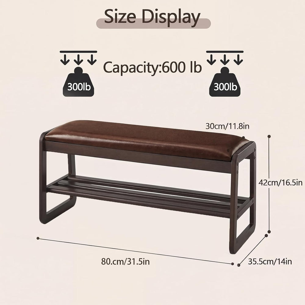 Achicsofar Shoe Rack Bench,2 Tier Solid Wooden Entryway Bench with Shoe Stora...