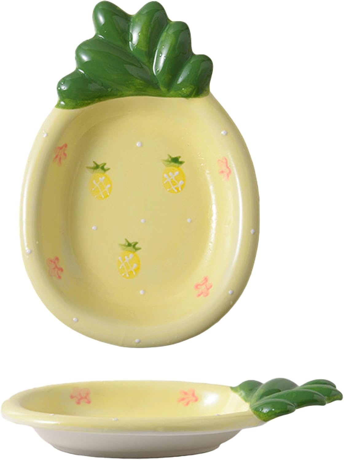 Pineapple Jewelry Tray Ceramic Ring Holder Dish 7.9" x 6.1" Key Bowl Birthday Gifts for Women Aesthetic Coffee Table Decor Cute Room Apartment Bathroom Dresser Decor Bridesmaid Wedding Gifts