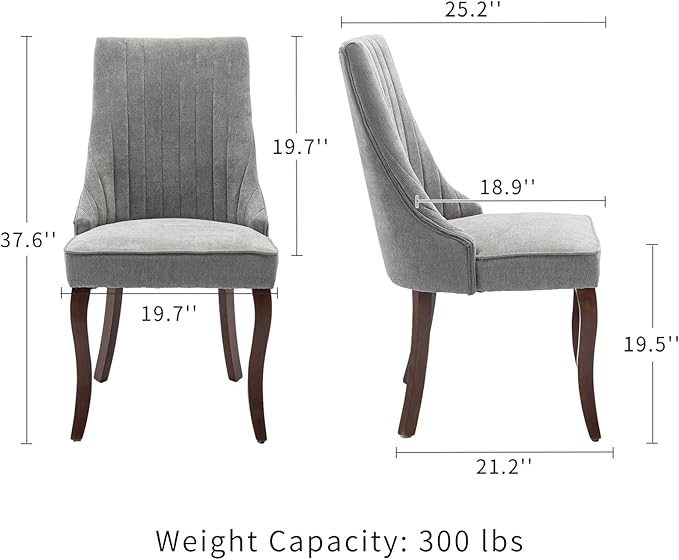 Modern Dining Chairs Set of 6, Mid Century Kitchen & Dining Room Chairs, Velvet Upholstered Kitchen Chairs with Wood Legs, Sillas de Comedor, Easy Assembly, Gray, 6 Pieces