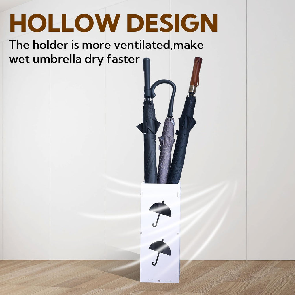 White Square Umbrella Organizer, Umbrella Stand for Entryway, Storage Bin Freestanding for Home, Office, Hotel
