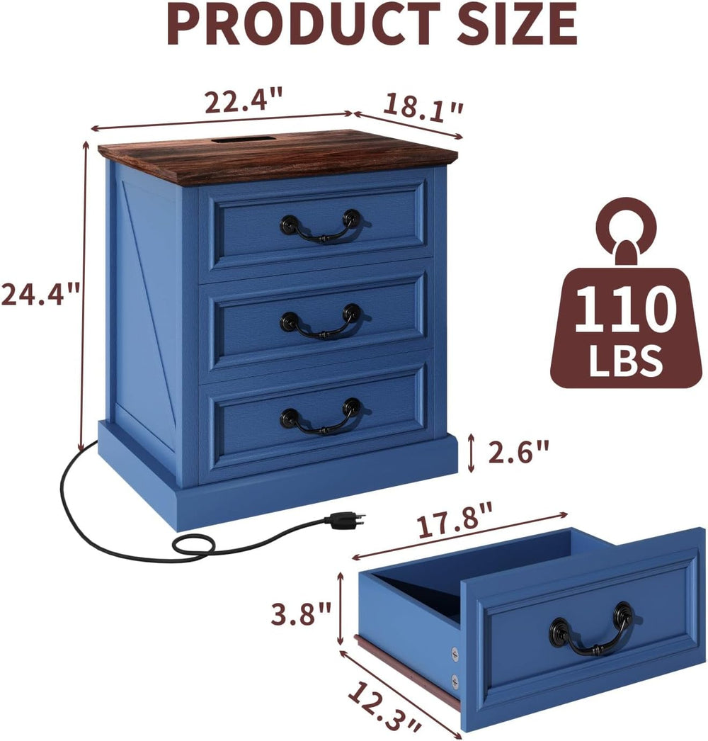 Vipbear Nightstand with Charging Station Set of 2, 22.4" Wide Farmhouse ...