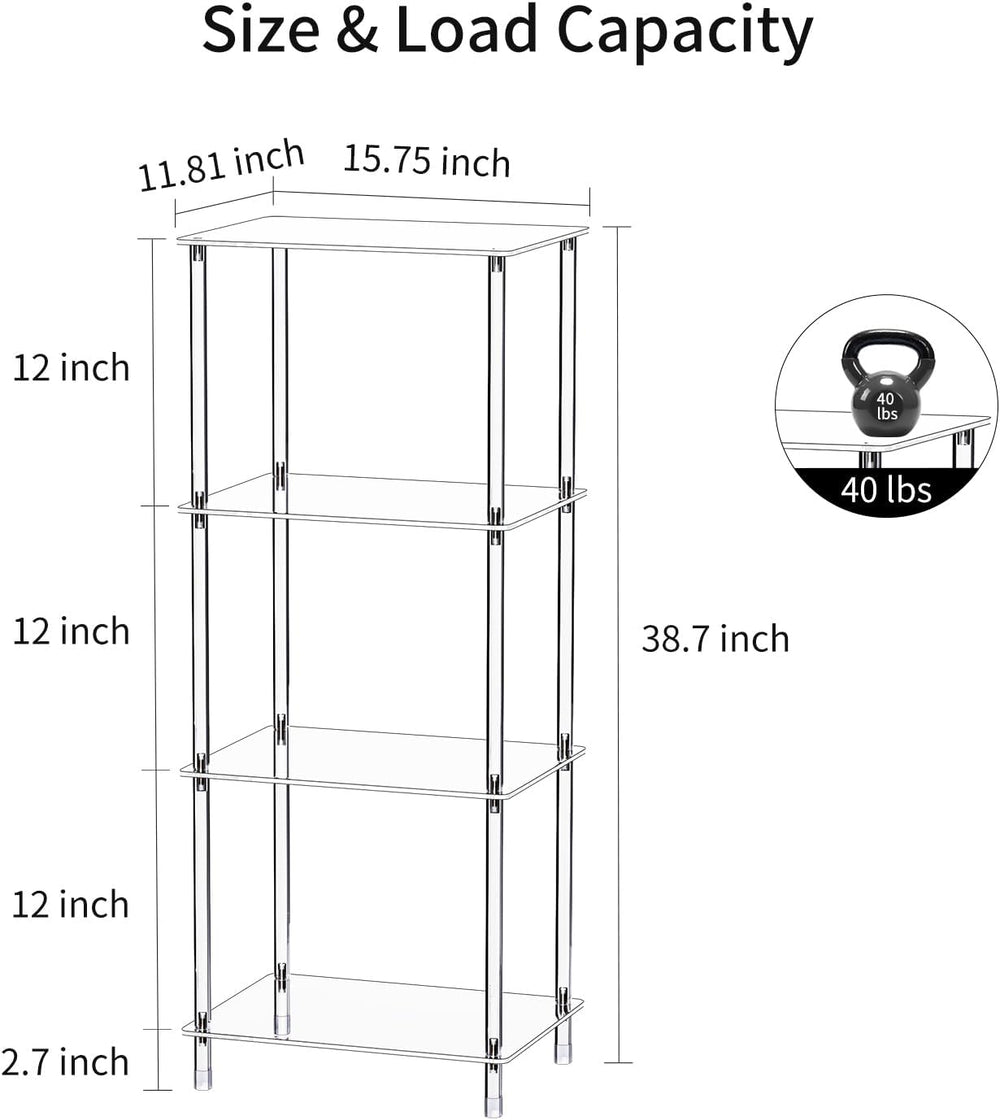 Clear Acrylic Side Table, 15.7" L x 11.8" W x 38.7" H, 4-Tier ...
