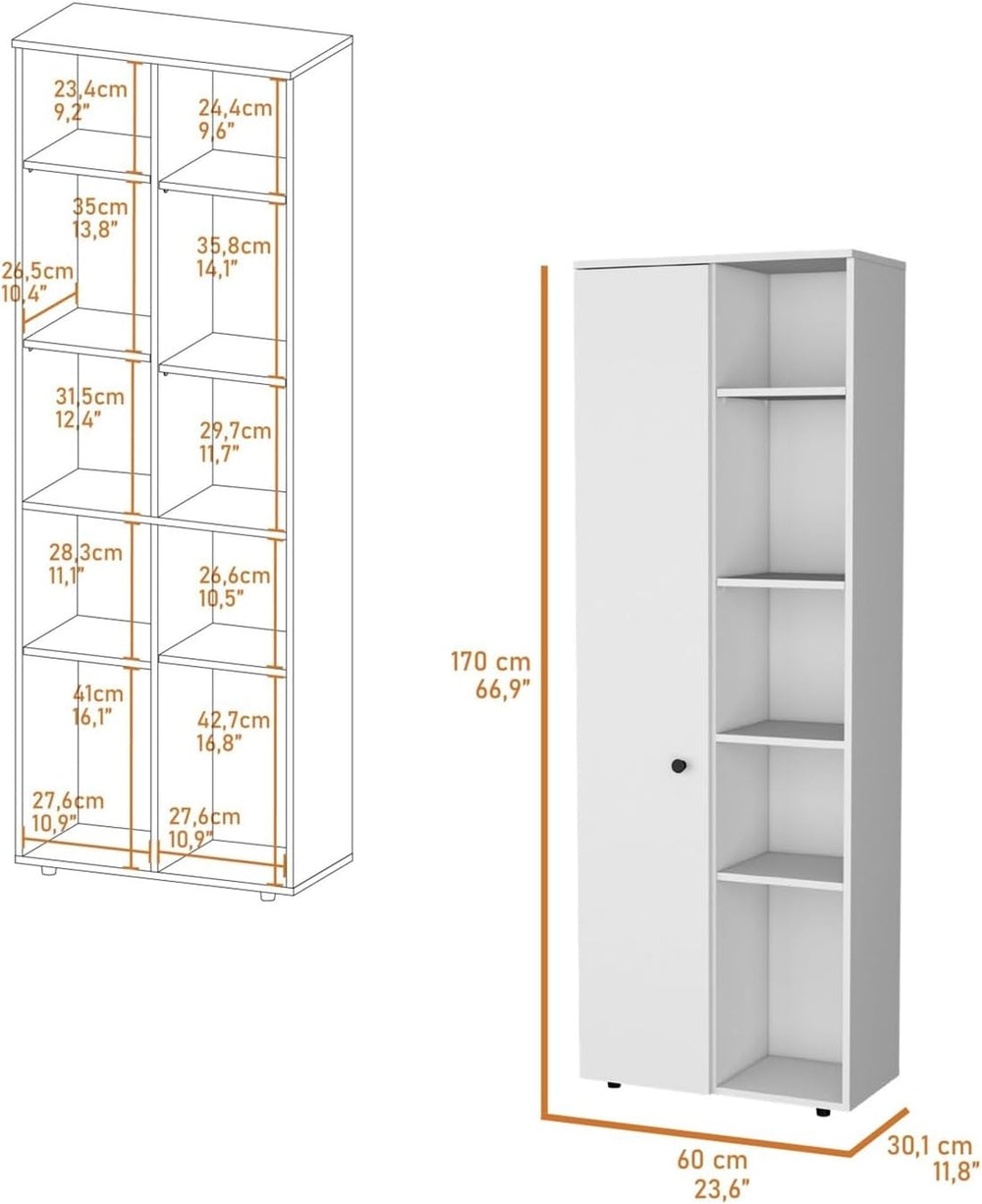 Multistorage Kitchen Pantry with 1 Door and 5 Open Shelves, White,for Kitchen
