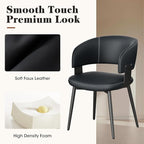 Modern Dining Chairs Set of 2, Faux Leather Upholstered Kitchen Chairs with Curved Back and Metal Legs, Mid Century Chairs for Dining Room, Kitchen, or Café (Black)