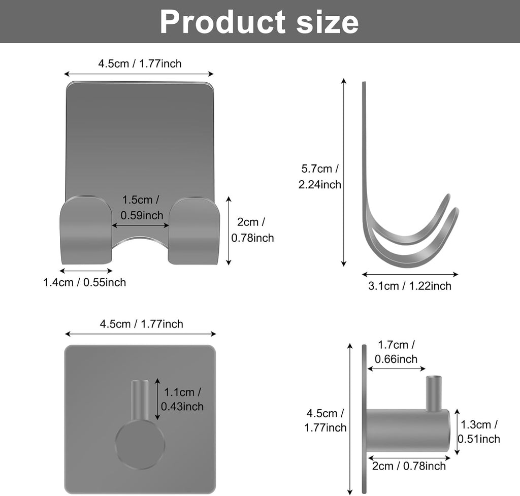 CGBE Razor Holder for Shower, 4 Packs Shaver Holder and Hooks, Self Adhesive Wall Mounts for Bathroom, Damage Free - Grey