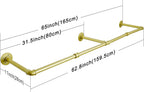 WEBI Industrial Pipe Clothing Rack,65" Wall Mounted Clothes Rack for Hanging Clothes,Heavy Duty Metal Garment Rack Bar Wall Mount Clothing Rod for Closet,Laundry Room,Gold