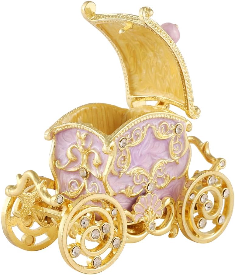 Retro Carriage Jewelry Trinket Box Enamel Ring Hold Boxes Hand-Painted Vintage Ornaments Craft Gift for Women Girls (Purple)