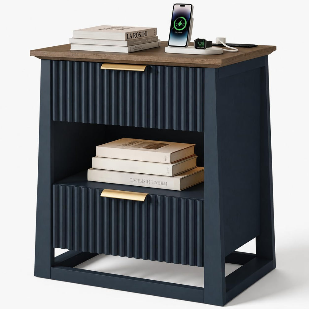 HIFYOBRO Fluted End Table with Charging Station and Motion Sensor Light, Mode...