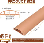 HARFINGTON 6ft Cord Cover Floor W0.6 x H0.33 Inner Channel PVC Hide Extension Cable Floor Wire Hider Wire Covers Protector for Prevent Cable Trips Cables Management, Brown