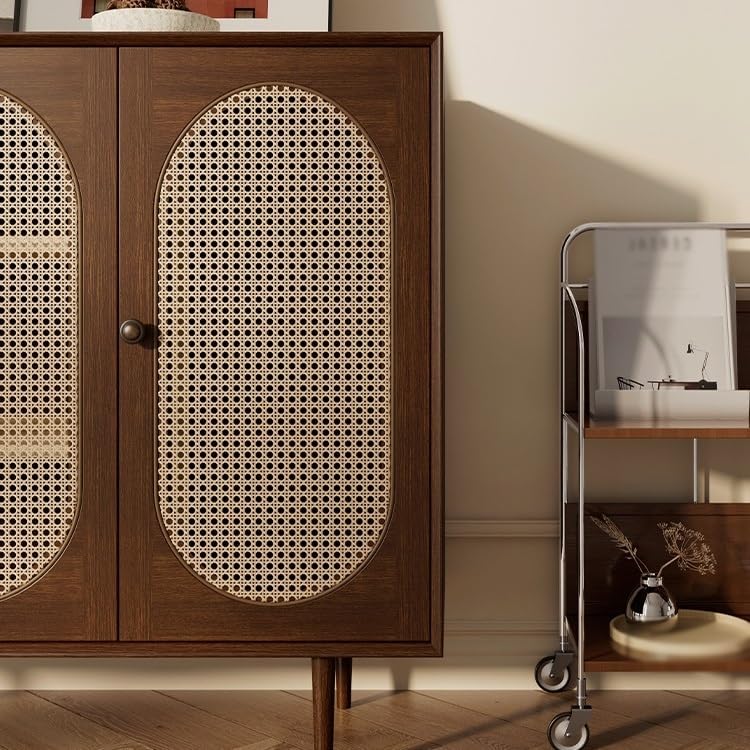 Entryway Cabinet Retro Rattan Sideboard Wall Kitchen Storage Cabinet Modern R...