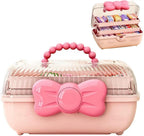 Bow Knot Hair Accessories Organizer Box Cute Dust Proof Childrens Jewelry Storage Box 3 Layers Plastic Storage Box for Hair Clips,Headbands,Hair Bands,Jewelry,Etc
