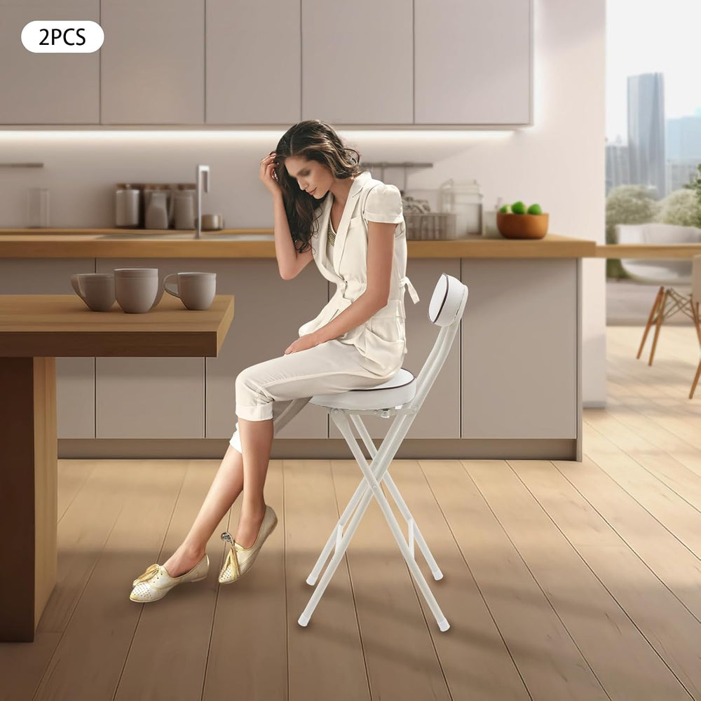 2 Pcs Folding Bar Stool with Backrest, 25.6 Inch Tall Foldable Stool Chair wi...