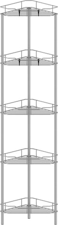 5 Tier Floor Standing Corner Shower Caddy Organizer Shelf with Hooks, Bathroom Shelves Stand Rack, Gray