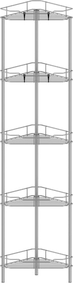 5 Tier Floor Standing Corner Shower Caddy Organizer Shelf with Hooks, Bathroom Shelves Stand Rack, Gray