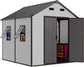 8x8 Shed with Floor, Heavy-Duty Plastic Resin Sheds & Outdoor Storage, Garden Tool Shed for Backyard, Patio, Bike Storage with Lockable Awning Windows & Reinforced Steel Frame（23-Gauage