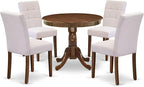 East West Furniture ANAS5-AWA-08 5 Piece Mid Century Dining Table Set Consists A Kitchen Table and 4 Mist Beige Polyester Fabric Dining Chairs, Antique Walnut