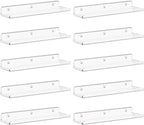 Lifewit Floating Shelves for Wall, 10 Pack Clear Acrylic Shelf 15" Room Decor for Bookcase/Vinyl Record Display/Photo/Picture in Bedroom, Living Room, Bathroom, Kitchen Storage and Organization