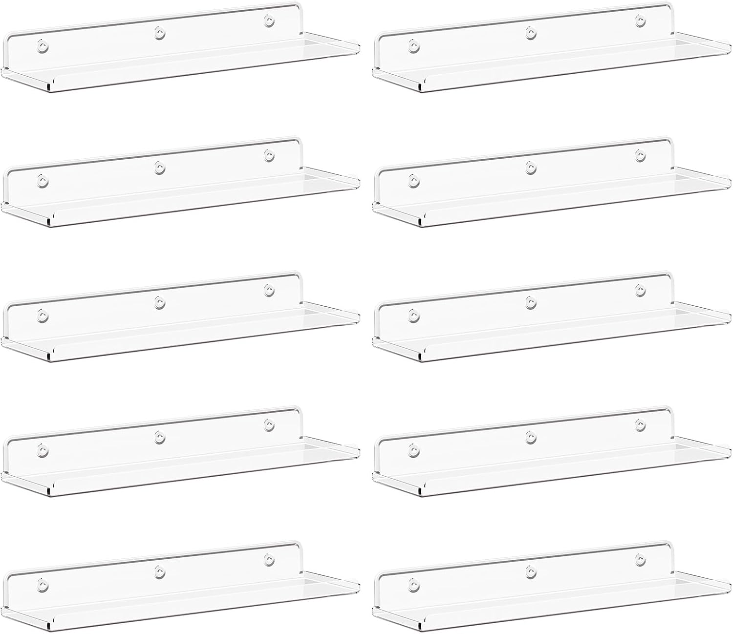 Lifewit Floating Shelves for Wall, 10 Pack Clear Acrylic Shelf 15" Room Decor for Bookcase/Vinyl Record Display/Photo/Picture in Bedroom, Living Room, Bathroom, Kitchen Storage and Organization