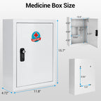 Wall Mounted Metal Medicine Cabinet with Key Lock, First Aid Medication Storage Box, White (Small)